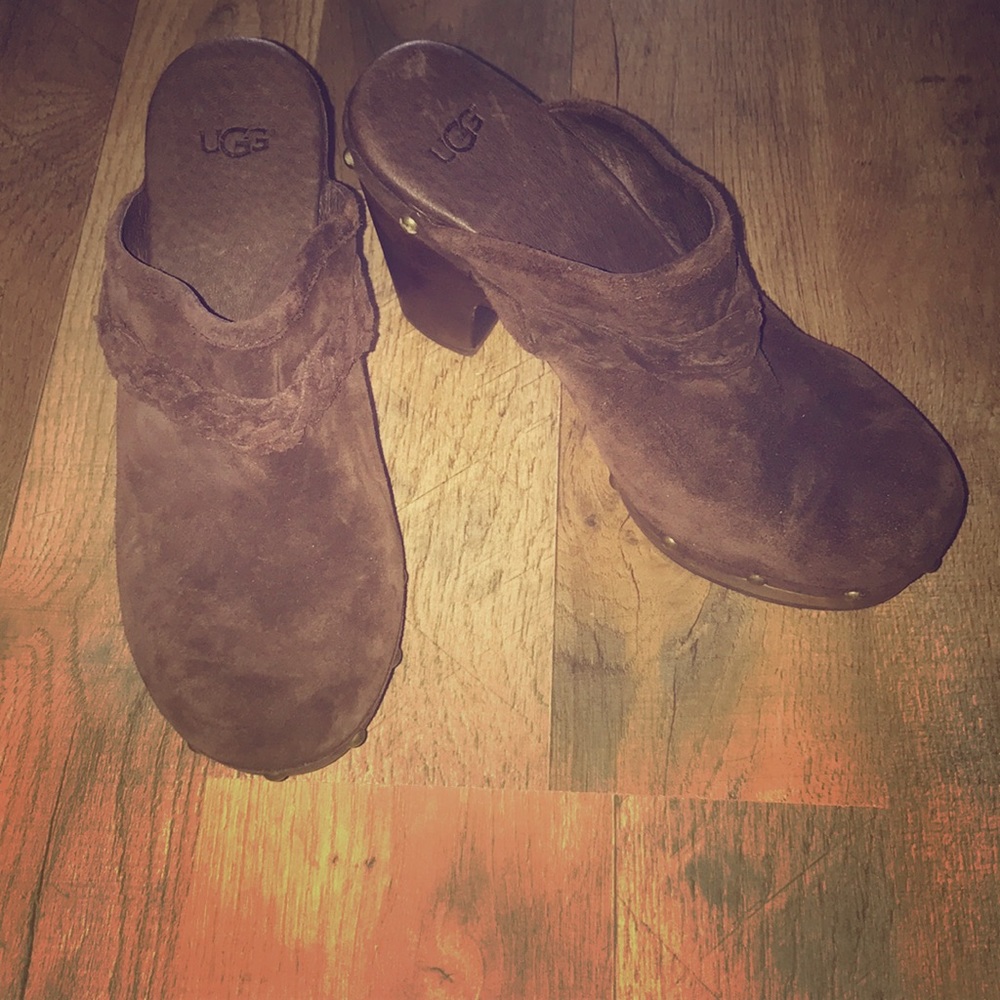 UGG brown suede fur lined clogs